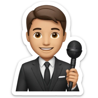 CNN journalist emoji holding a microphone, wearing a suit, smiling sticker