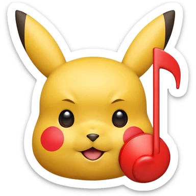 Pikachu merged with red musical note, featuring Pikachu ears, cheeks, flat outlined emoji-like appearance, Rednote app style sticker