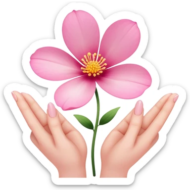 Pink flower with petals spread open by two fingers sticker