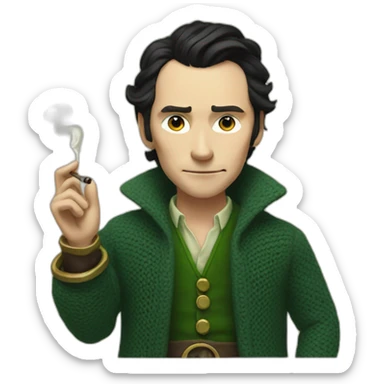 loki wearing a cardigan smoking a pipe sticker