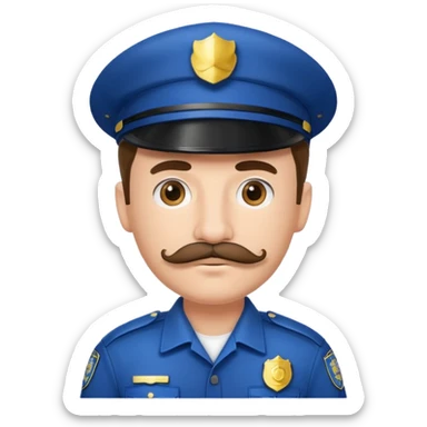 Male police officer wearing white cap, mustache, realistic portrait sticker