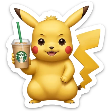 Pikachu drinking Starbucks sticker