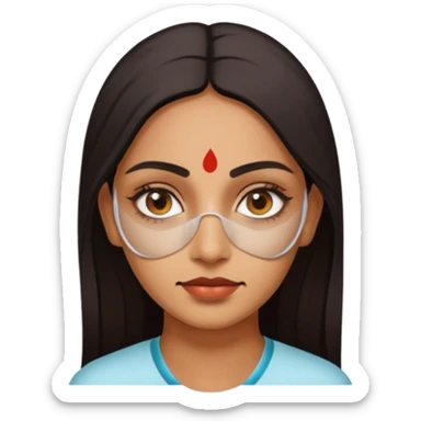 make an emoticon of a woman that has gel-like under eye patches of skincare of transparent color and make the woman slightly indian with only skintone and hair and no other such element and make the patches slightly bigger sticker