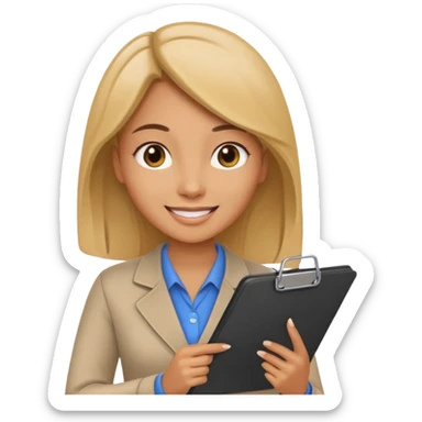 women with clipboard checking page sticker