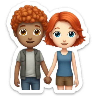 Blue eyed short haired boy and red haired girl holding hands sticker