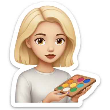 girl with palette, draws sticker