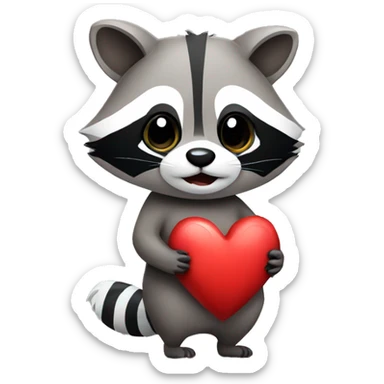 Raccoon holding a heart sticker