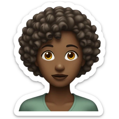 Realistic style image showing a woman, dark-skinned, with curly hair, with a nervous expression, sticker