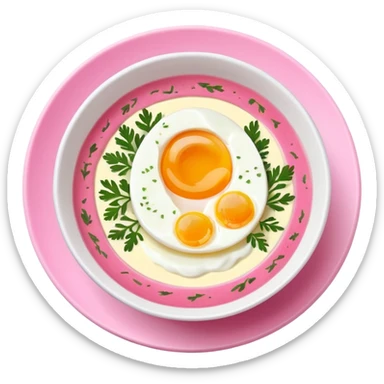 Lithuanian pink cold soup with boiled half cut egg in the middle  sticker