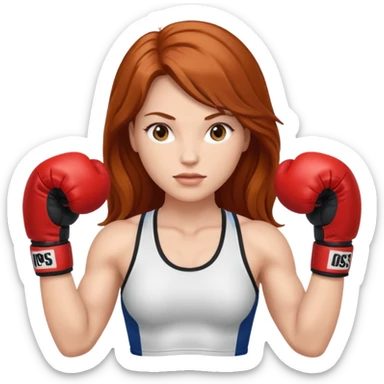 femme avec gants de boxe, châtain rousse cheveux long  sticker
