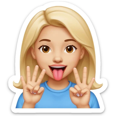 Girl with tongue sticking out between two fingers sticker