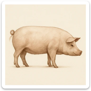 side view of a pig, realistic style, academic color palette, suitable for an animal studies app icon, clean and simple, minimal background sticker