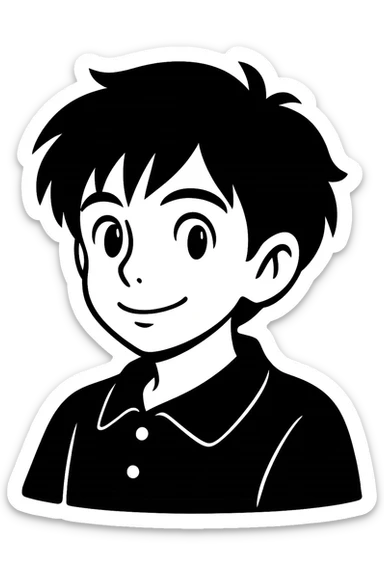 Adjust the aspect ratio to be taller than wide, keep the image in pure black and white, resembling a letter stamp style, in a studio Ghibli style illustration with a transparent background. sticker