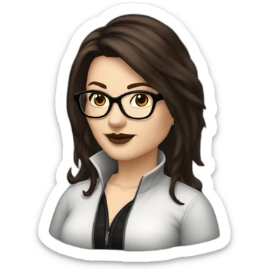 Sexy-Caucasian-Mum-woman-goth-long-brown-hair-dark-brown-eyes-standing-wearing-glasses-plus-size-upturned-nose sticker