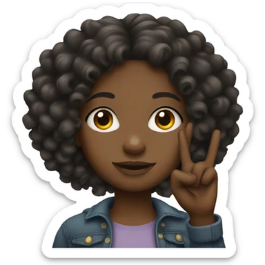 Black girl with curly hair putting peace sign  sticker
