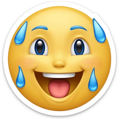Emoji, yellow round laughing face, blue tears of joy on it  sticker
