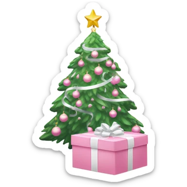 Light pink Christmas gifts under a white Christmas tree  sticker