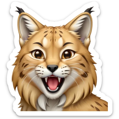 Cinematic-detailed-Yawning-Lynx-Portrait-Emoji – Head tilted slightly with a dramatic, wide-open yawn, revealing a sleek golden-brown fur coat with subtle spots, signature black ear tufts standing tall, round amber eyes barely open in drowsy contentment zoomed out to show the shoulders sticker