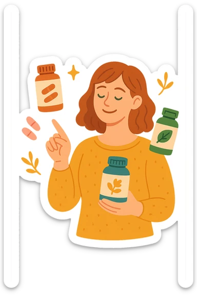 Donna che sta scegliendo integrazione per il suo benessere in italiano sticker