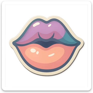 lips with a slight smile kissing the screen as if kissing the viewer, retro stickers style, thin clean contours, soft rounded shapes, pastel palette #98B5BC, #B5B3C1, #C9A3C9, #E4C0CA, #F7DCD1, #F7C0AA, detailed shadows and highlights, soft lighting, transparent background, no decorative elements sticker