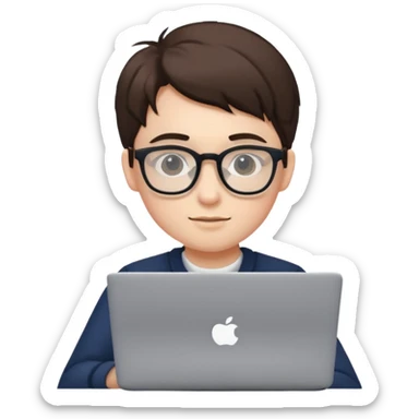 un estudiante con lentes y su laptop sticker