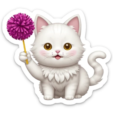 cheerleading white cat with pom pom sticker