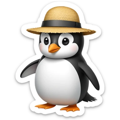 Penguin with straw hat  sticker
