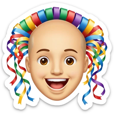 face with open mouth, smiling, surrounded by parade streamers sticker