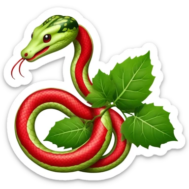 Japanese snake gourd (Karasu Uri) with distinctive bright red fruit and green leaves, traditional Japanese folk motif sticker