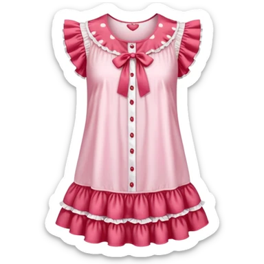 coquette strawberry babydoll blouse with ruffle sleeves and bottom, no human please sticker