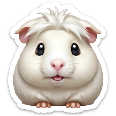 Cinematic Comical White Guinea Pig Portrait Emoji, Head tilted dramatically with an exaggeratedly amused expression, featuring a glossy, pristine white fur with an adorably scrunched face, wide, expressive dark eyes filled with playful disbelief, Simplified yet hilariously expressive features, highly detailed, glowing with a slightly sassy glow, high shine, dramatic yet playful, stylized with an air of cheeky mischief, bright and endearing, soft glowing outline, capturing the essence of a spirited and over-the-top guinea pig, so meme-worthy it feels like it could side-eye its way into internet fame instantly! sticker