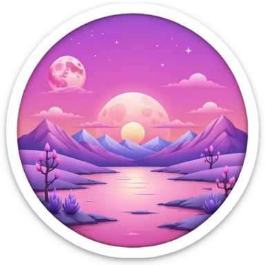 Shiny pastel rose-pink-lavender-violent-gradient moon sunset aesthetic realistic real life scenery landscape sticker