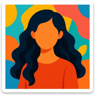 faceless Asian woman with long wavy hair, modern illustration style sticker