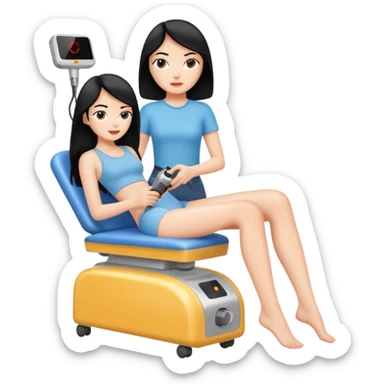white girl with black hair getting a laser hair removal on her leg sticker