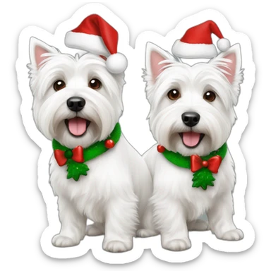 two west highland white terriers with a christmas theme sticker