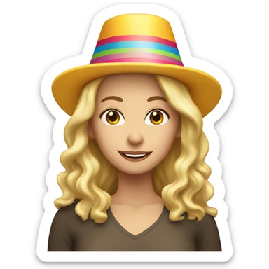 White woman, long hair, blonde hair, wavy hair, birthday hat sticker