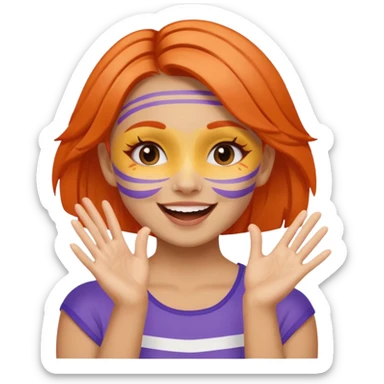 A cheerful girl with face paint stripes, clapping her hands with joy. sticker
