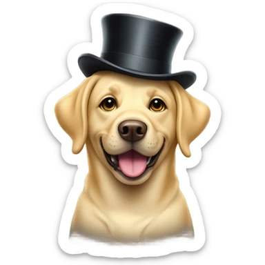 Yellow lab smiling in a top hat and wearing a monocle sticker