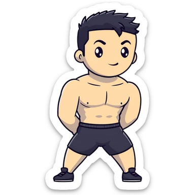 shirtless male athlete with white skin and slightly wavy black hair on top with shaved sides sticker