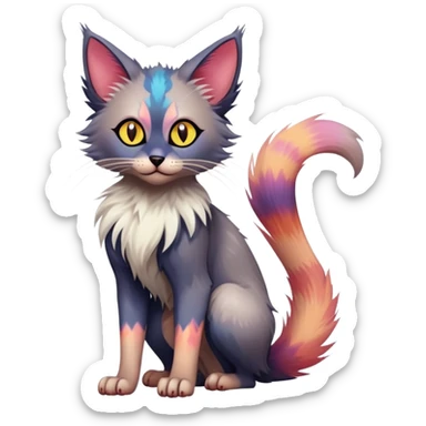 Colorful exotic Fantasy-Ragdoll-Fakémon-Lykoi-feline-hybrid (full body) sticker