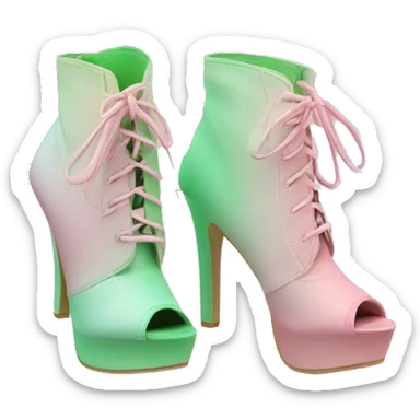 Realistic isolated top view of a pair of pastel green to pastel pink ombre peep toe ankle bootie boots.  sticker