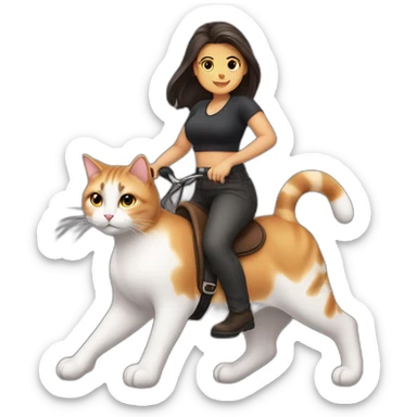 Thick-girl-riding-calico-cat sticker