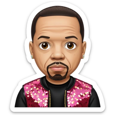 Ice T, Rapper with dark brown hair, black sequin outfit sticker