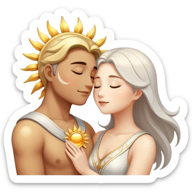 sun and moon embracing lovingly, romantic couple sticker