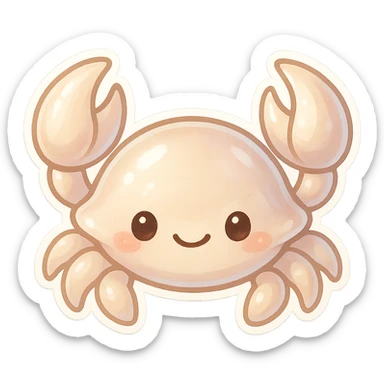 chibi-style crab in pearl tones, glossy shell, sweet smile, no background sticker
