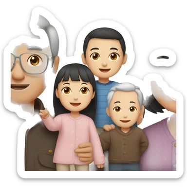 Chinese family with grandparents and nephews sticker