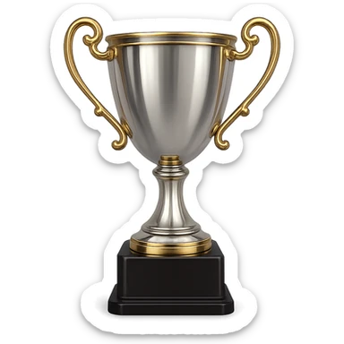a silver trophy with gold accents, elegant and shiny, transparent background sticker