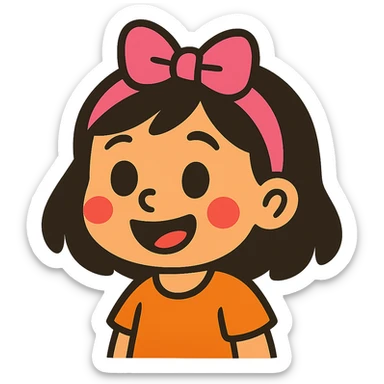 cute little girl with big pink headband on head, colorful toon style, childlike features sticker