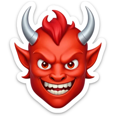 Mischievous red devil with pointy horns and smirk sticker