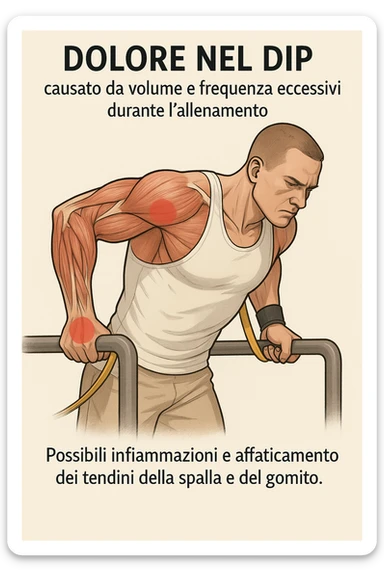 Dolore nel dip per allenamento con troppo volume e troppa frequenza in italiano sticker